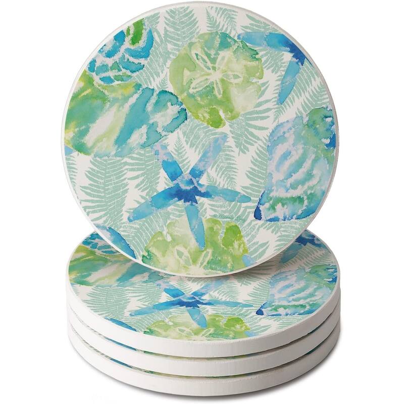 Isla Mona Round Absorbent Stone Coaster 4 Pack with Protective Cork Backing. Manufactured in The USA - Multi