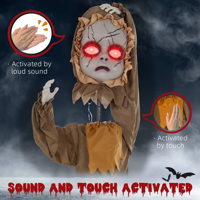 HOMCOM 5.2' Life Size Outdoor Halloween Decoration Animatronic Doll with Simulated Wound Cracks, Sound