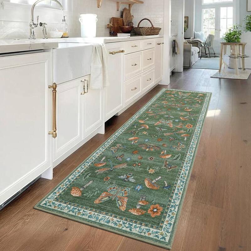 Area Rugs for Living Room Modern Insect Rug Mushroom Pattern Rug Soft Washable Non Slip Low Pile Rug