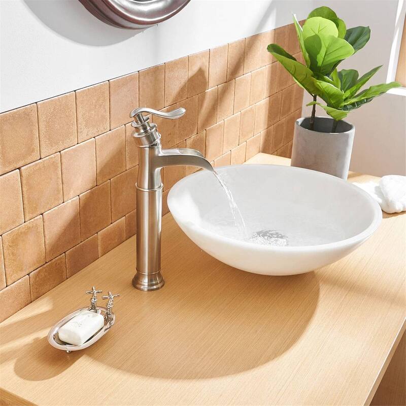 Waterfall Bathroom Vessel Faucet With Drain Assembly Single Handle Bathroon Vessel Sink Faucets One Hole Basin Vanity High Taps