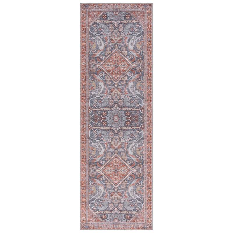 SAFAVIEH Tucson Machine Washable Slip Resistant Urmil Oriental Rug - 2'6" x 8' Runner - Grey/Rust