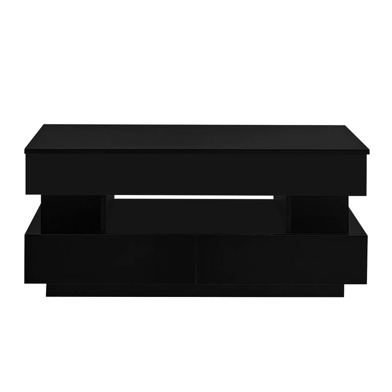 Lift-Top Coffee Table with 2 Drawers, Modern Center Table with Hidden Storage Compartment and LED Lights for Living Room