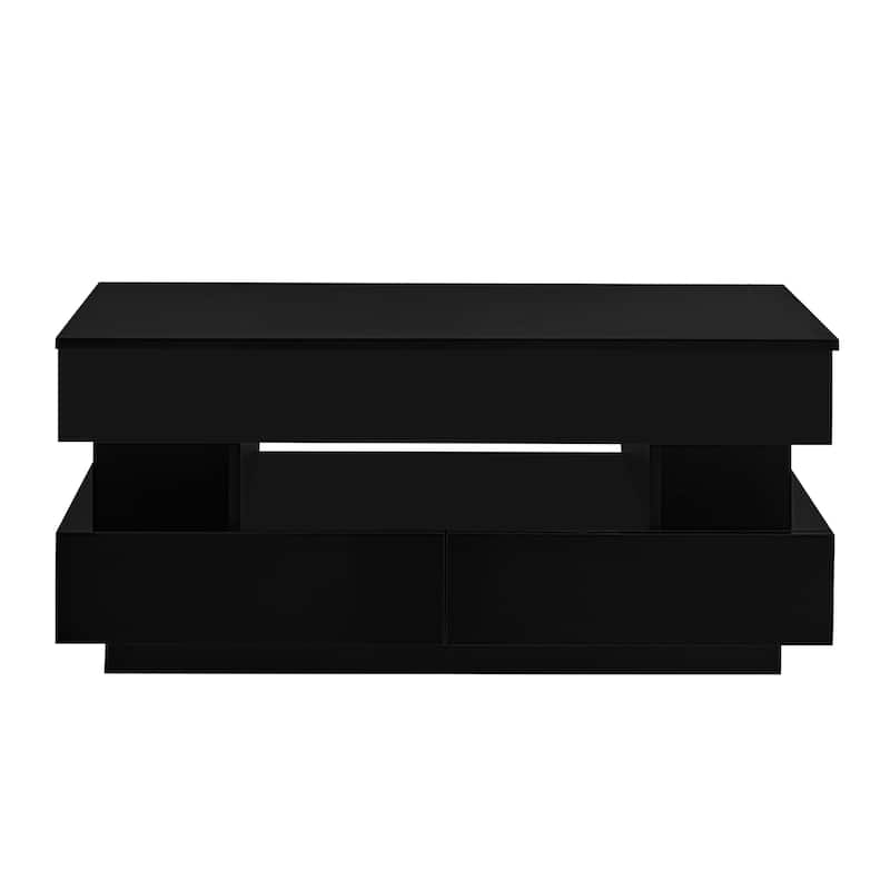 Lift-Top Coffee Table with 2 Drawers and Hidden Compartment - Black