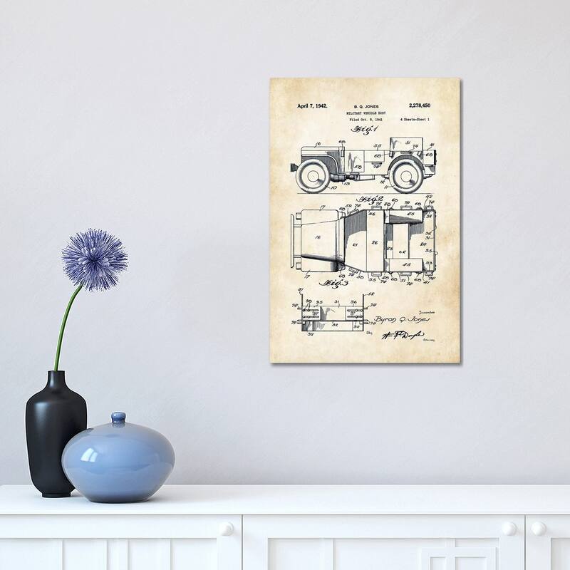 iCanvas "Willys Jeep" by Patent77 Canvas Print - 18x12x1.5