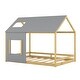 preview thumbnail 3 of 7, Gray/Natural Modern Pine Wood House Bed with Roof and Window, Sturdy Construction