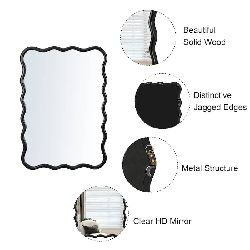 40" x 28" Modern Solid Wood Wavy Rectangle Wall Decor Mirror