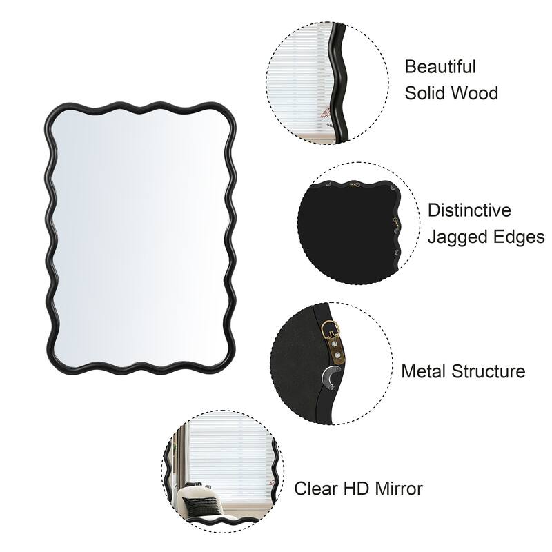 40" x 28" Solid Wood Wavy Rectangle Mirror