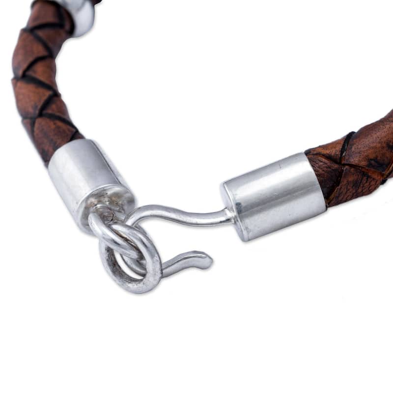 NOVICA Handmade Men's Chankas Warrior Leather Sterling Silver Bracelet (Peru) - 0.3" x 8.75"