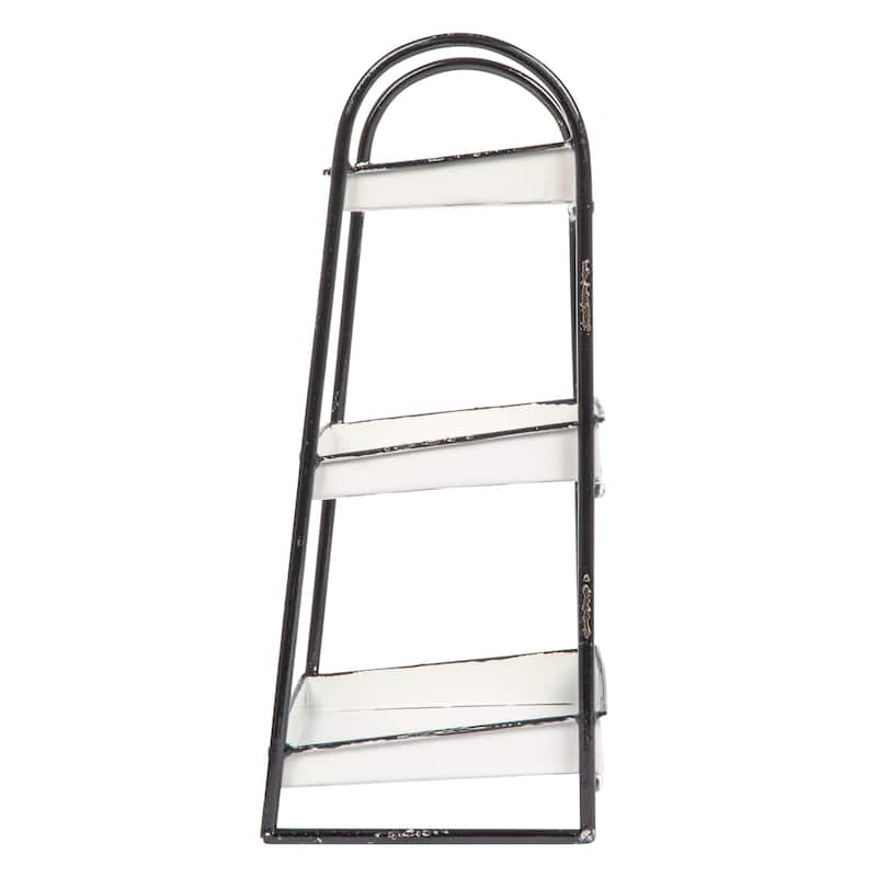 Heavily Distressed White 3-Tier Metal Tray with Black Frame and Rim