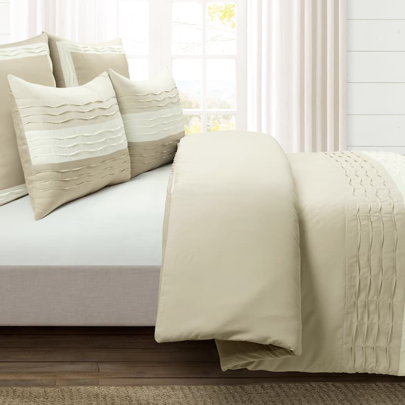 Lush Decor Mia Solid Pleated Color Block With Euro Shams Comforter 5 Piece Set