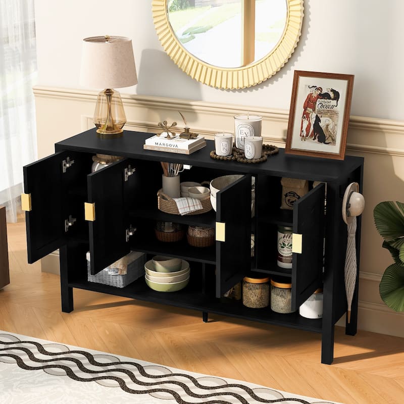 55.1" Storage Sideboard with 4-Doors,Multi Functional Buffet with Open Shelf and 2-Tiers Adjustable Shelves, Modern Cabinet