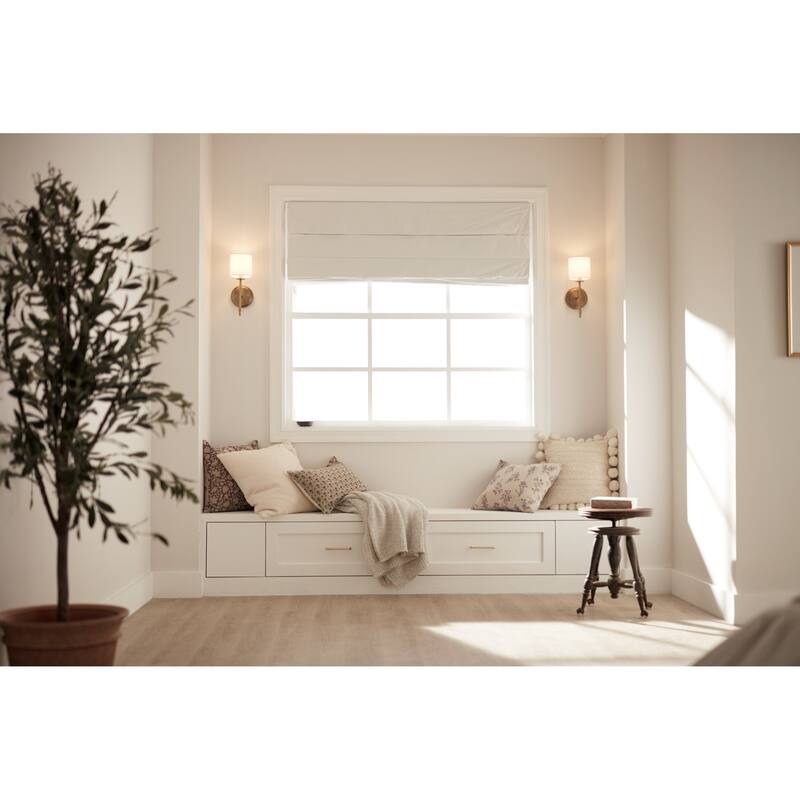 Kichler Lighting Ali 1-Light Brushed Natural Brass Wall Sconce with White Fabric Shade - 14 in