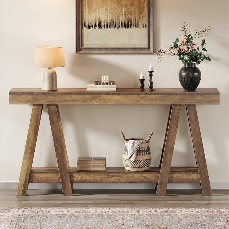 70.87-Inch Extra Long Console Table with Storage Shelf, 2-Tier Sofa Table - 70.87" L x 11.81" W x 35.43" H