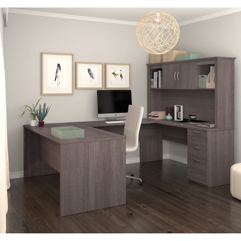 Logan U or L-Shaped Executive Office Desk with Hutch by Bestar
