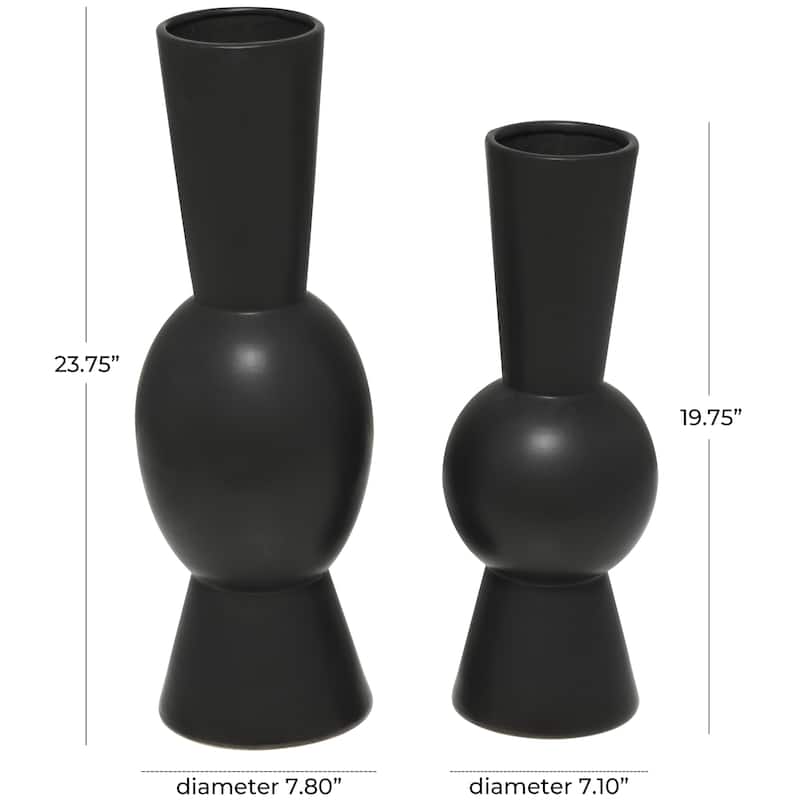 Ceramic Abstract Fluted Round Decorative Vase - Set of 2 White or Black - Roche River Decor