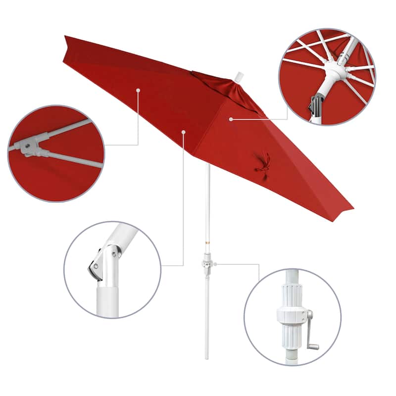 California Umbrella 9' Rd.Crank Lift, Collar Tilt, Aluminum Pole, Fiberglass Rib Patio Umbrella, White Finish, Sunbrella Fabric