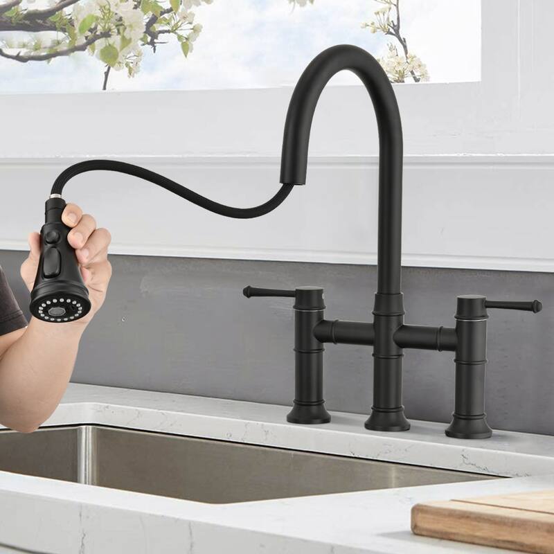PROOX Traditional Kitchen Bridge Faucet Pulldown Sprayer