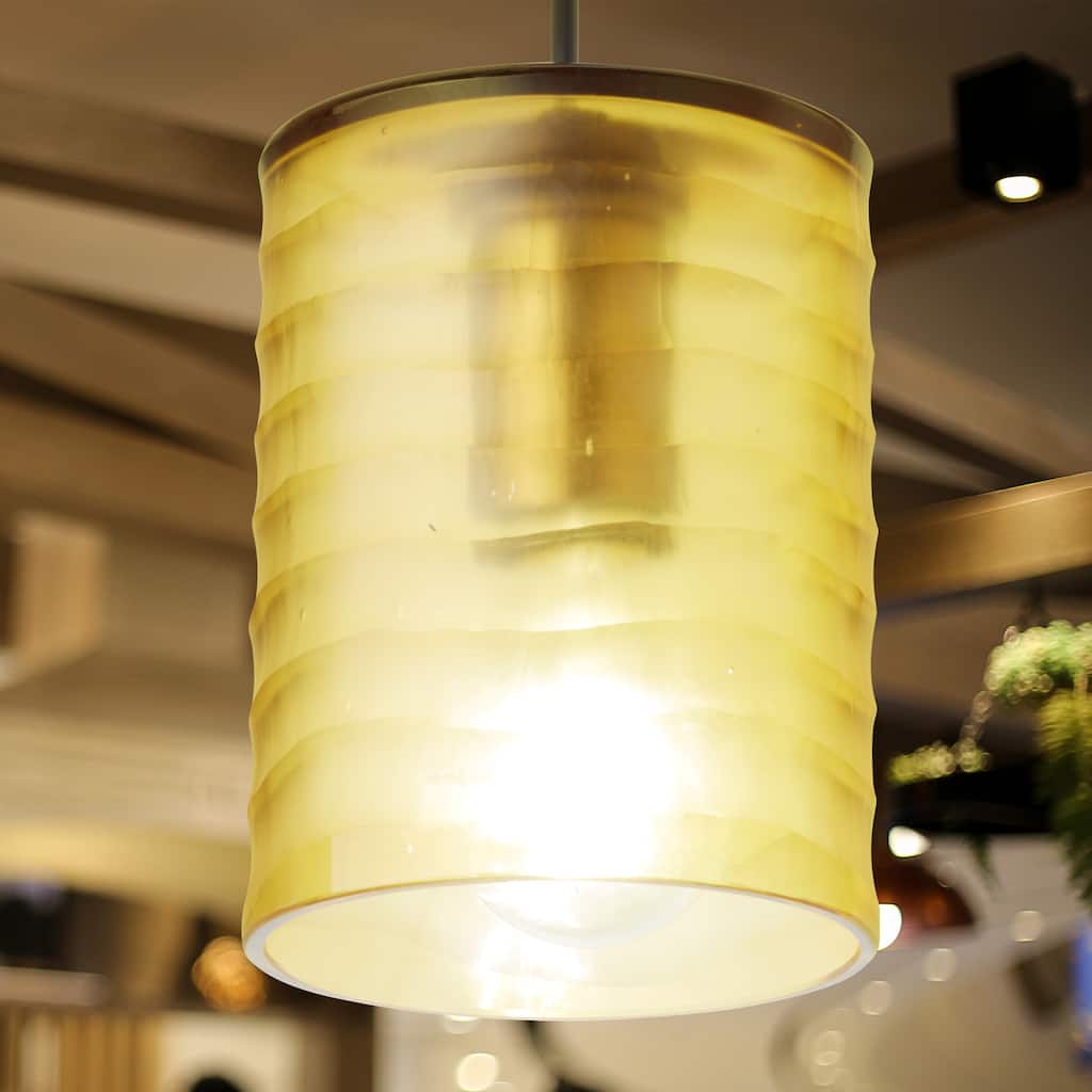Sydney River of Goods Gold Metal and Amber Hand Blown Glass 5-Inch Pendant Light with Adjustable Hanging Cord - 5" x 5" x 62"