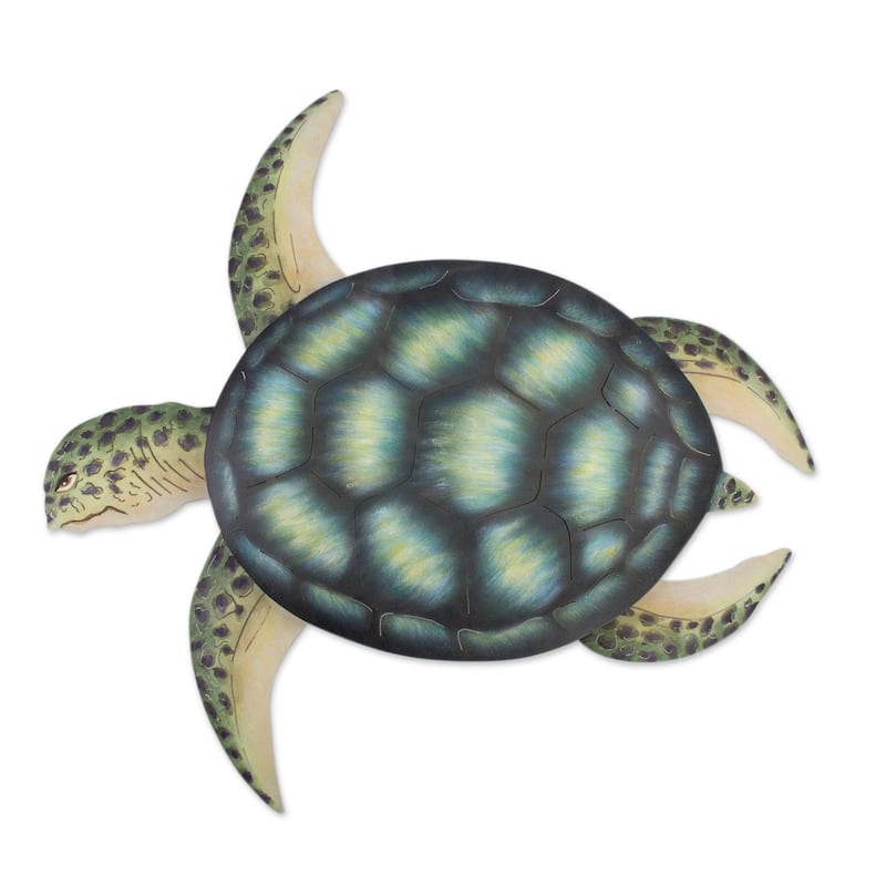 Handmade Sea Turtle Indoor Outdoor Patio Rustic Animal Decor Accent (Mexico) - 11.75"x25" - Green