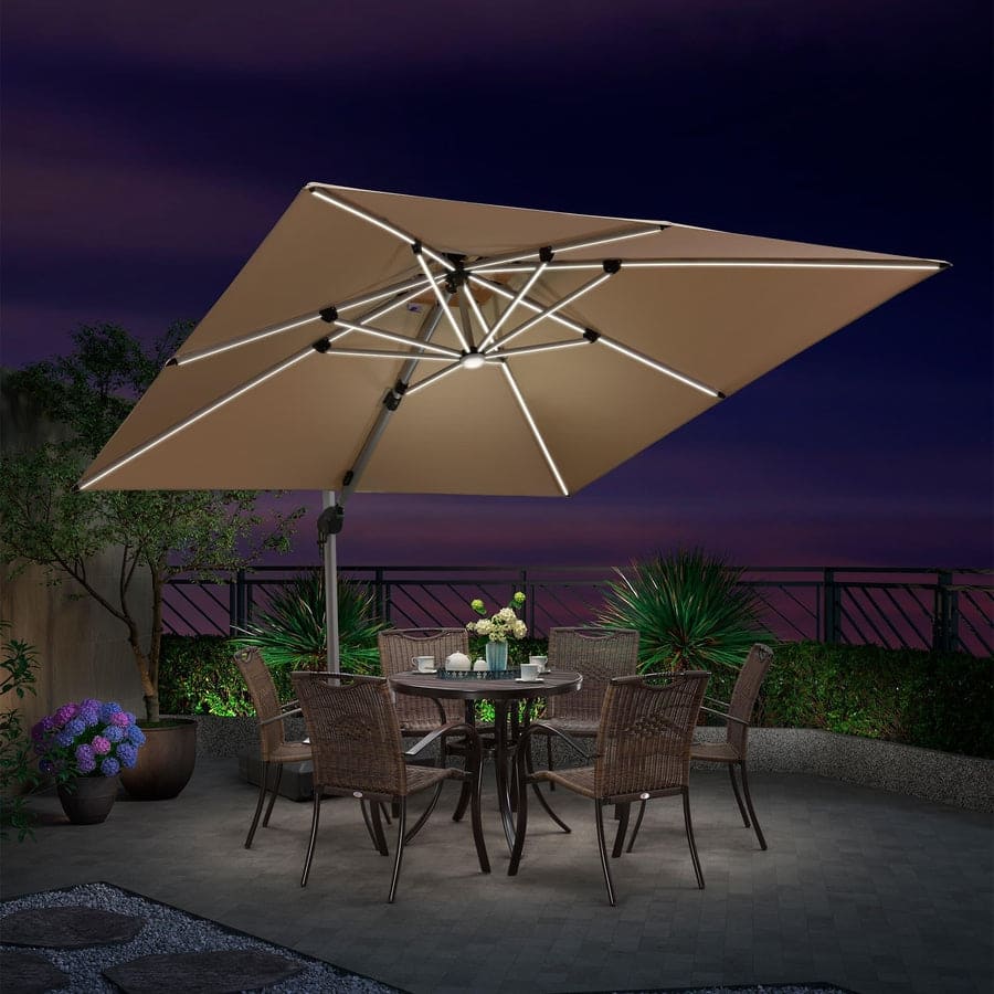 PURPLE LEAF 10 ft Double Top LED Square Patio Cantilever Umbrella