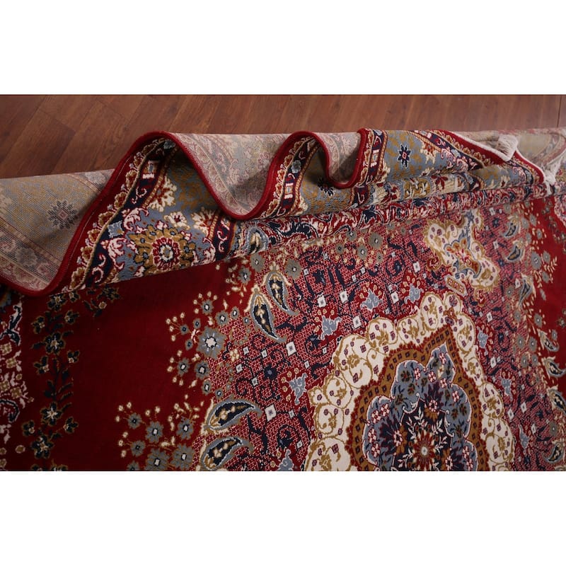 Floral Red Paisley Kashan Turkish Area Rug Machine Made Carpet - 9'8" x 12'10"