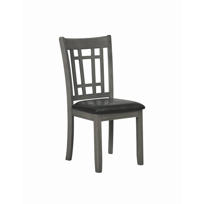 Cutout Back Wooden Dining Chair with Leatherette Seat, Gray and Black, Set of Two