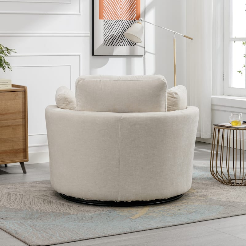 Swivel Accent Barrel Chair and Half Swivel Sofa With 3 Pillows 360 Degree Swivel Round Sofa