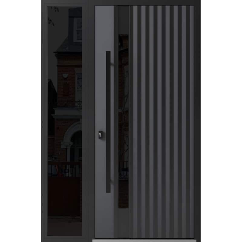 Front Exterior Prehung Steel Door Ronex 0144 Grey Entry Metal Painted W36xH80 Left hand Inswing - Grey - 48 x 80