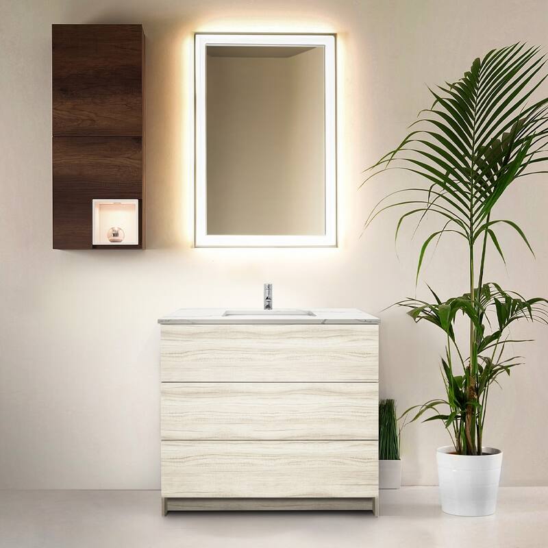 Element Standing 36 in x W x 22 in D x 35 in H Bathroom Vanity in Ebony with Galaxy Grey Quartz Top