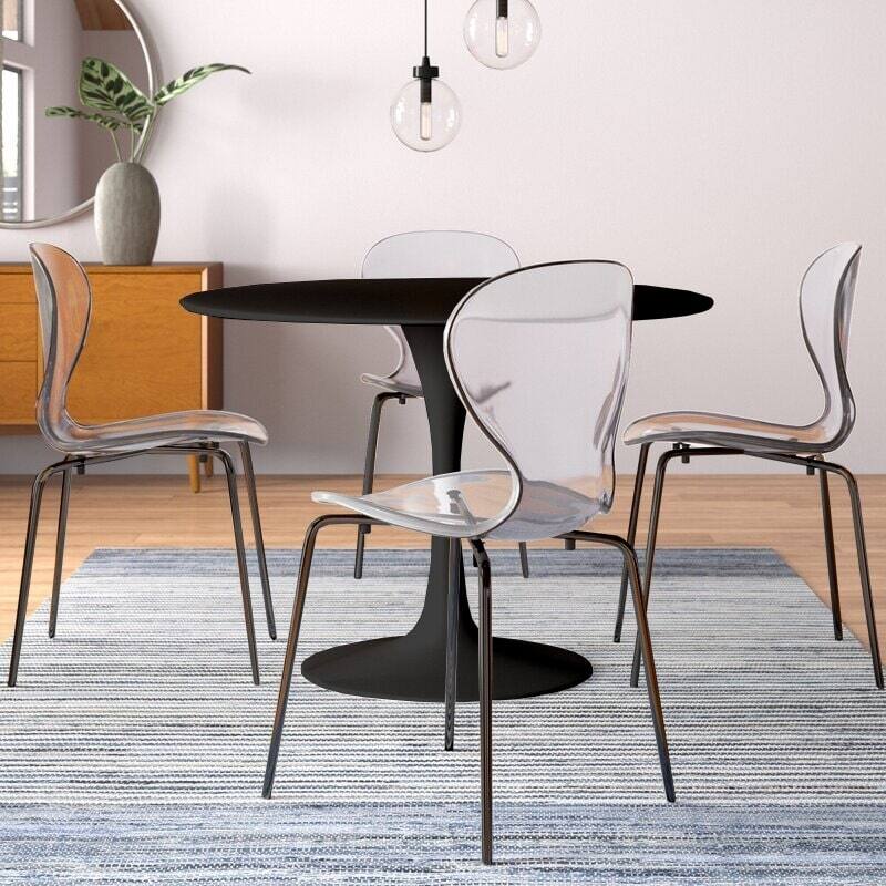 5-Piece Dining Set with 35-Inch Round Dining Table and 4 Side Chairs in Black Stainless Steel