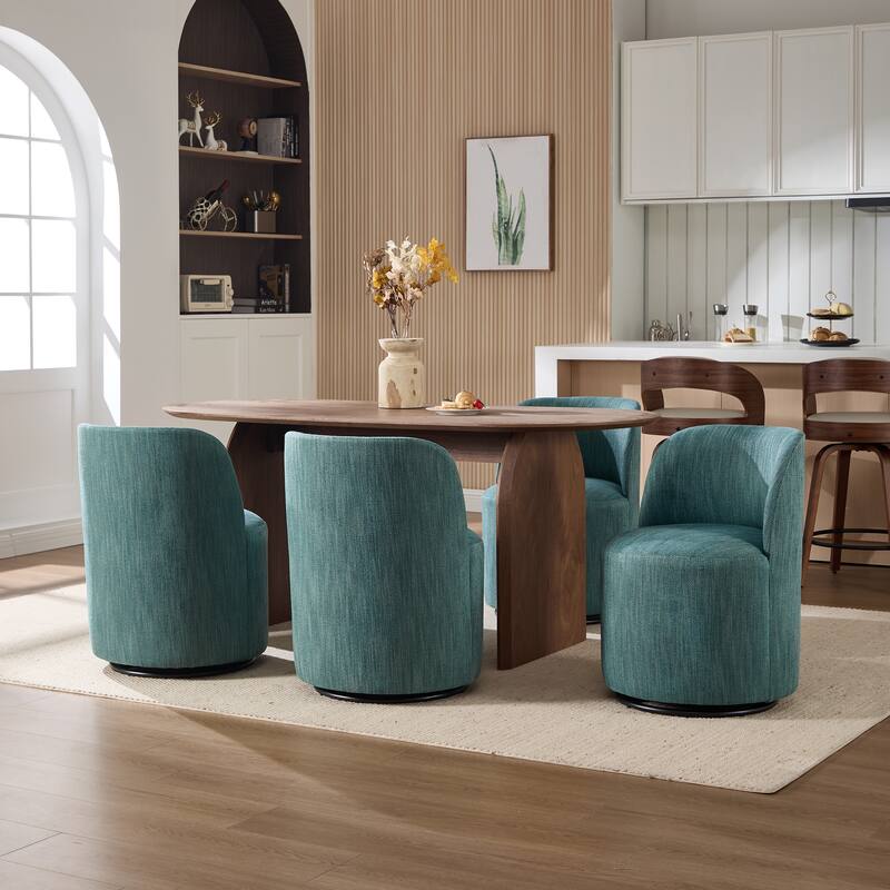 Set Of 1 Upholstered Barrel Chair, Mid Century Modern Round Linen Dining Chair, 360 Degree Swivel Side Chair for Dining Room