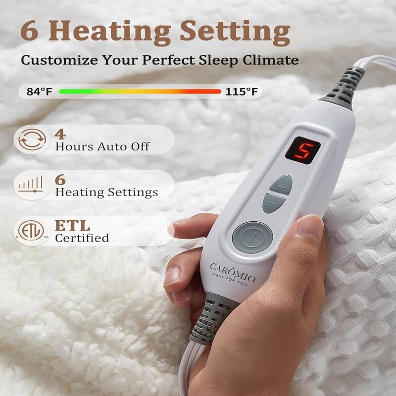 Waffle Weave Heated Blanket Throw White