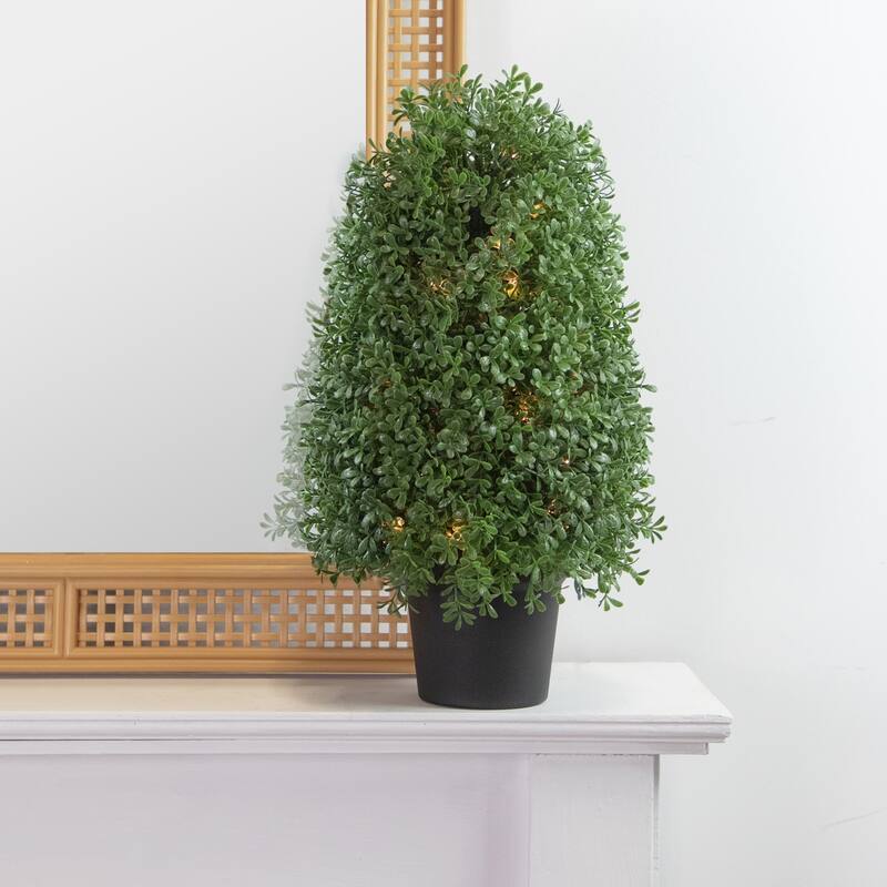 18" Pre-Lit Artificial Boxwood Cone Topiary Tree with Round Pot Clear Lights - 9