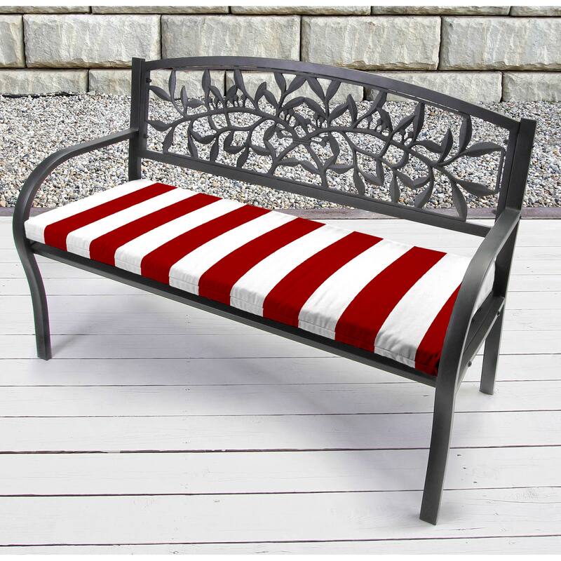 48" x 18" Red Stripe Outdoor Bench Cushion with Ties - 18'' L x 48'' W x 3.5'' H