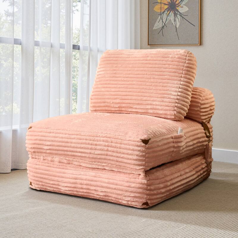 OVIOS Corduroy Foldable Compressed Sleeper Sofa - Pink-Plush