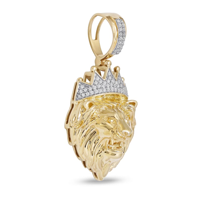 10K Gold 1/6ct TDW Diamond Crowned Lion Head Pendant for Men