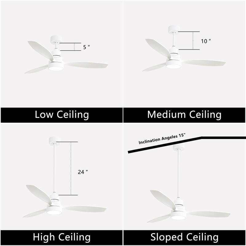48" and 52" Integrated LED Ceiling Fan with Light and Remote, Reversible DC Motor