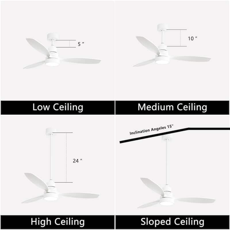 52 inch Wood Ceiling Fan with Light and Remote, Dimmable LED and Reversible DC Motor