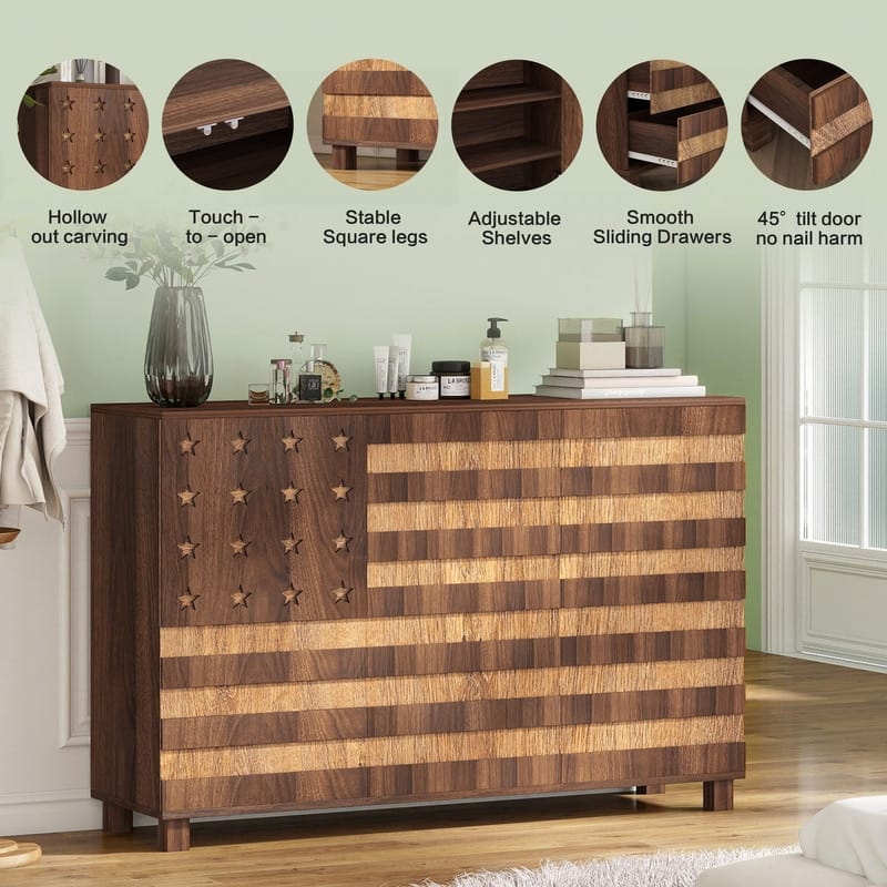 Modern 55" Buffet Sideboard Cabinet Storage with Hand Carved Craftsmanship Featuring 2 Drawers and 3 Doors