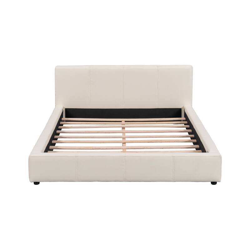 Roomfitters Faux Leather Upholstered Bed Frame with Birch Wood Slats