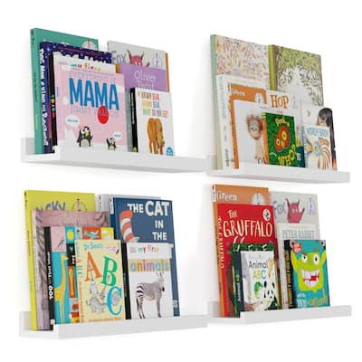 Wallniture Denver 17" Floating Shelves for Kids Room Decor, White Bookshelf (Set of 4)