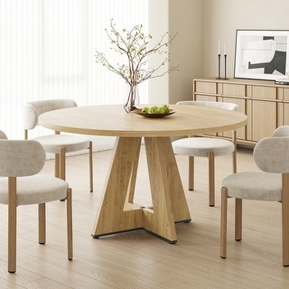 47 Inch Round Dining Table with Sturdy Metal Base for 4-7 People - Bed ...