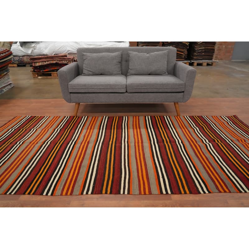Hand Woven Oriental 100% Wool Carpet Southwestern Geometric Multi-Colored Kilim Area Rug - 9' 8'' X 4' 6''