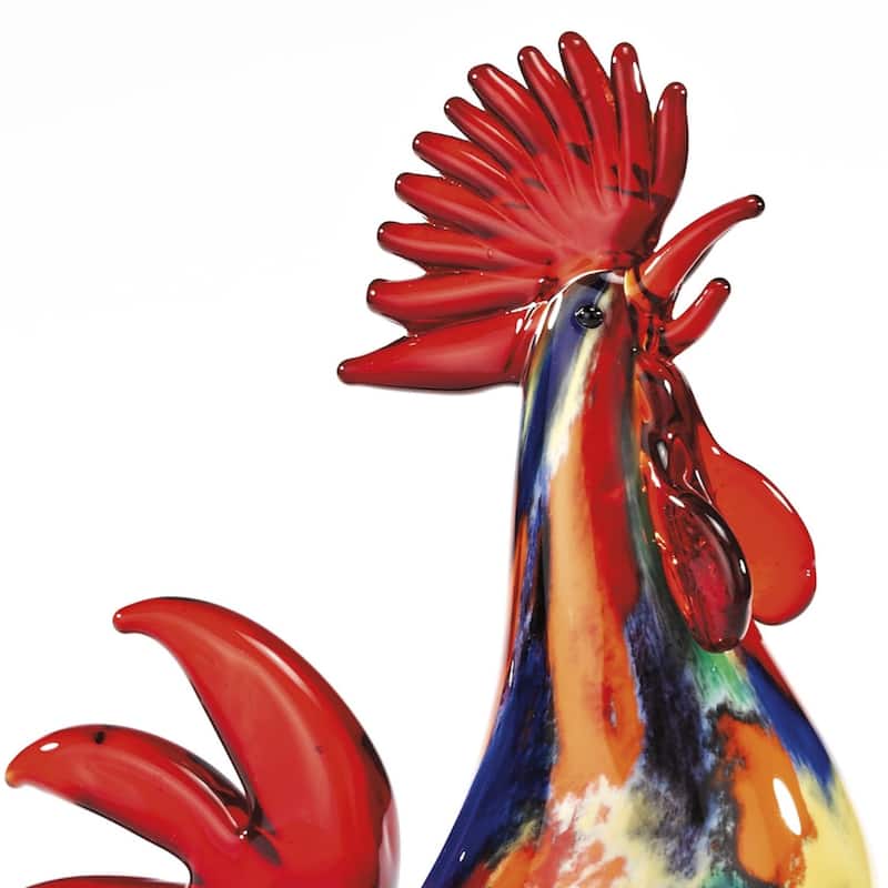 HomeRoots 11" Red Murano Glass Rooster Figurine Tabletop Sculpture