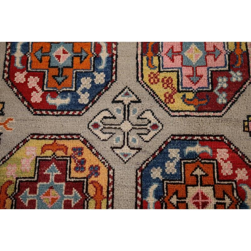 Geometric Kazak Area Rug Living Room Handmade Wool Carpet - 5'7" x 7'10"