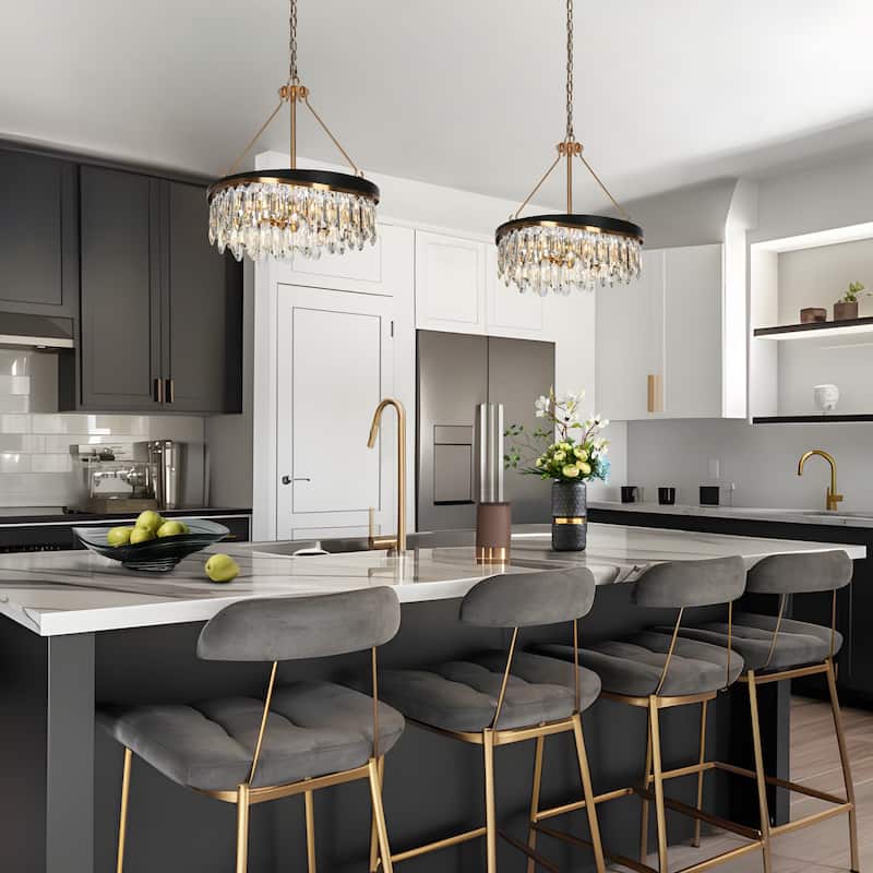 Modern Glam 4-Light Crystal Drum Chandelier for Dining Room Bedroom - Gold - 16" Dia. x 17.7" H