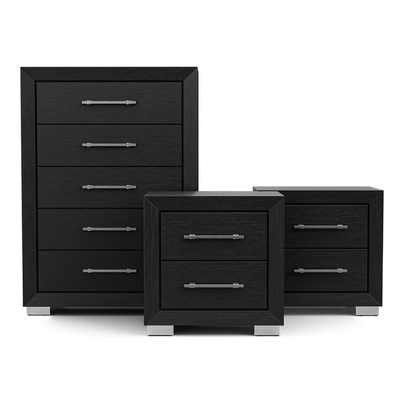 Furniture of America Alaric Modern 3-Piece Black Wood Chest and 2-Nightstand Bedroom Set