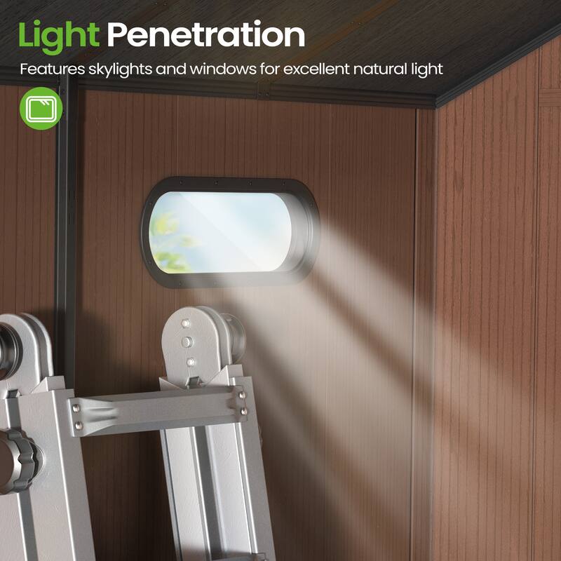 8X8 FT All-Weather Waterproof Outdoor Resin Storage Shed Windows Lockable Door with Floor for Patio Furniture and Tools