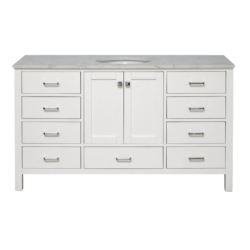 KitchenBathCollection Horizon 60" Single Bathroom Vanity with Engineered Carrara Top