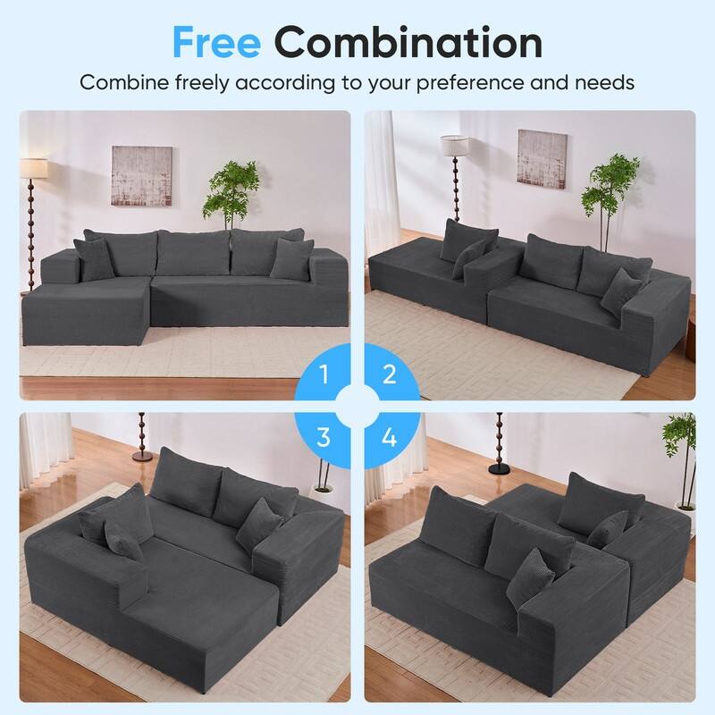 Mixoy Modern 113''Minimalist 2-Piece Corduroy Modular Chaise Sectional Sofa Deep Seat,L-Shaped Upholstered Couch With Chaise